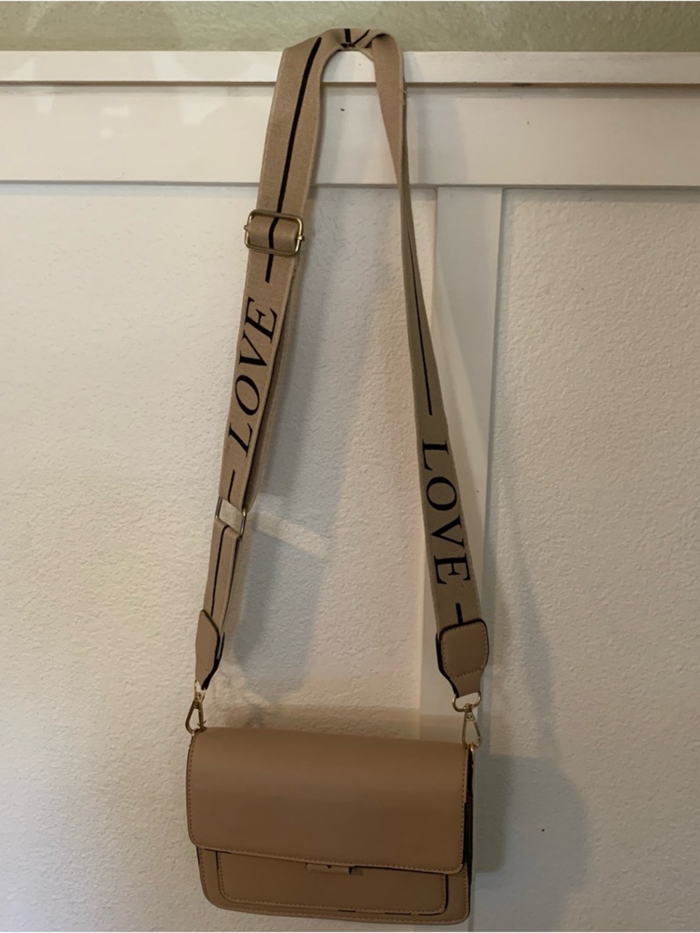 Neutral Beige Crossbody Bag with 'LOVE' Strap